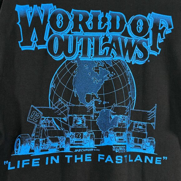 VTG World Of Outlaws Life In The‎ Fast Lane Single Stitch 1991/1992 T Shirt Sz L - Picture 7 of 15
